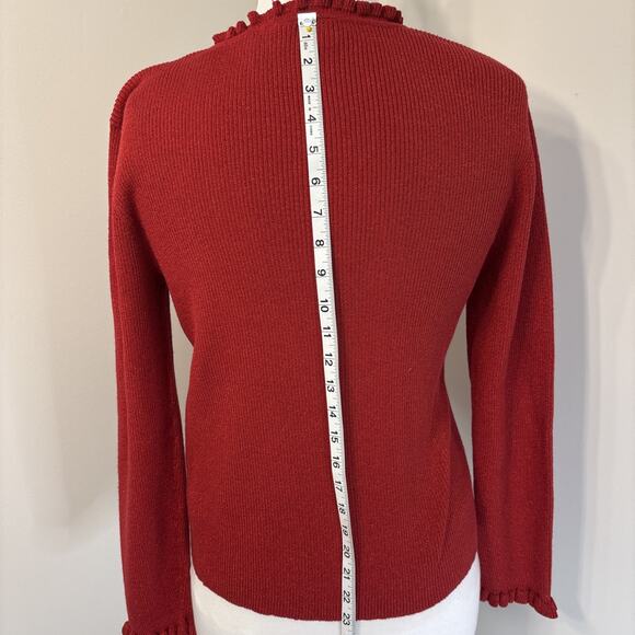 Y2K Vintage Liz Claiborne Red Shimmer Ruffle Trim Holiday Sweater L - Picture 5 of 13